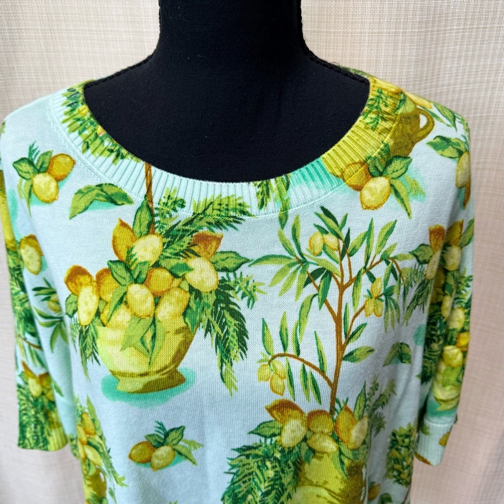 Talbots Elbow Sleeve Lemon Trees Print Pullover Sweater Sz L NWT Grandmacore - Picture 8 of 14